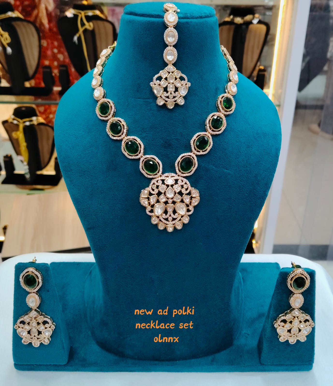 Traditional Gold-Finish Polki Set with Maang Tikka