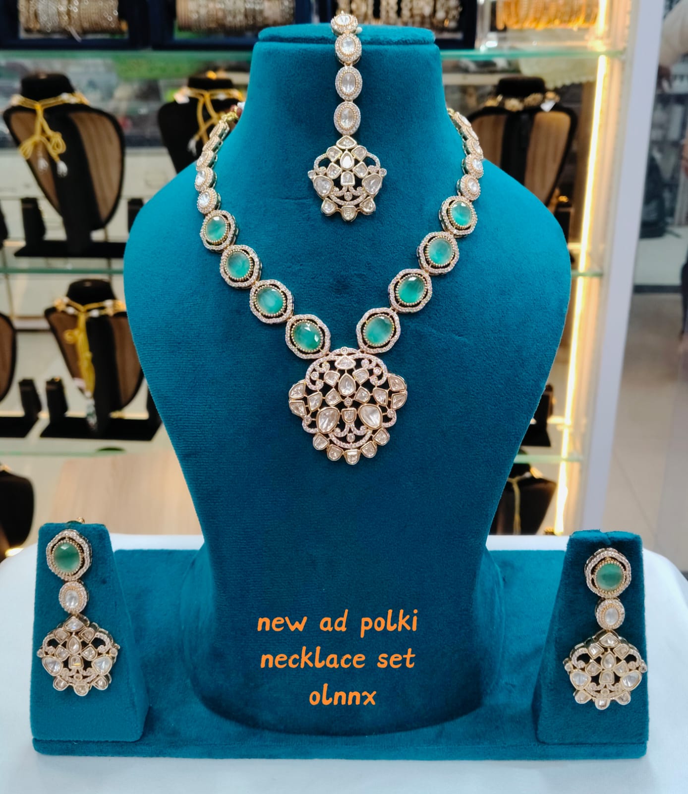 Traditional Gold-Finish Polki Set with Maang Tikka