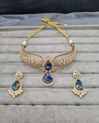 Luxurious Choker with Colorful Inlay Stones Earrings