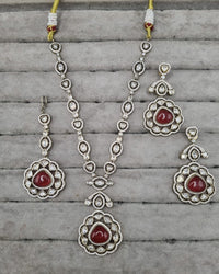 Handcrafted Emerald Green AD Long Necklace Set
