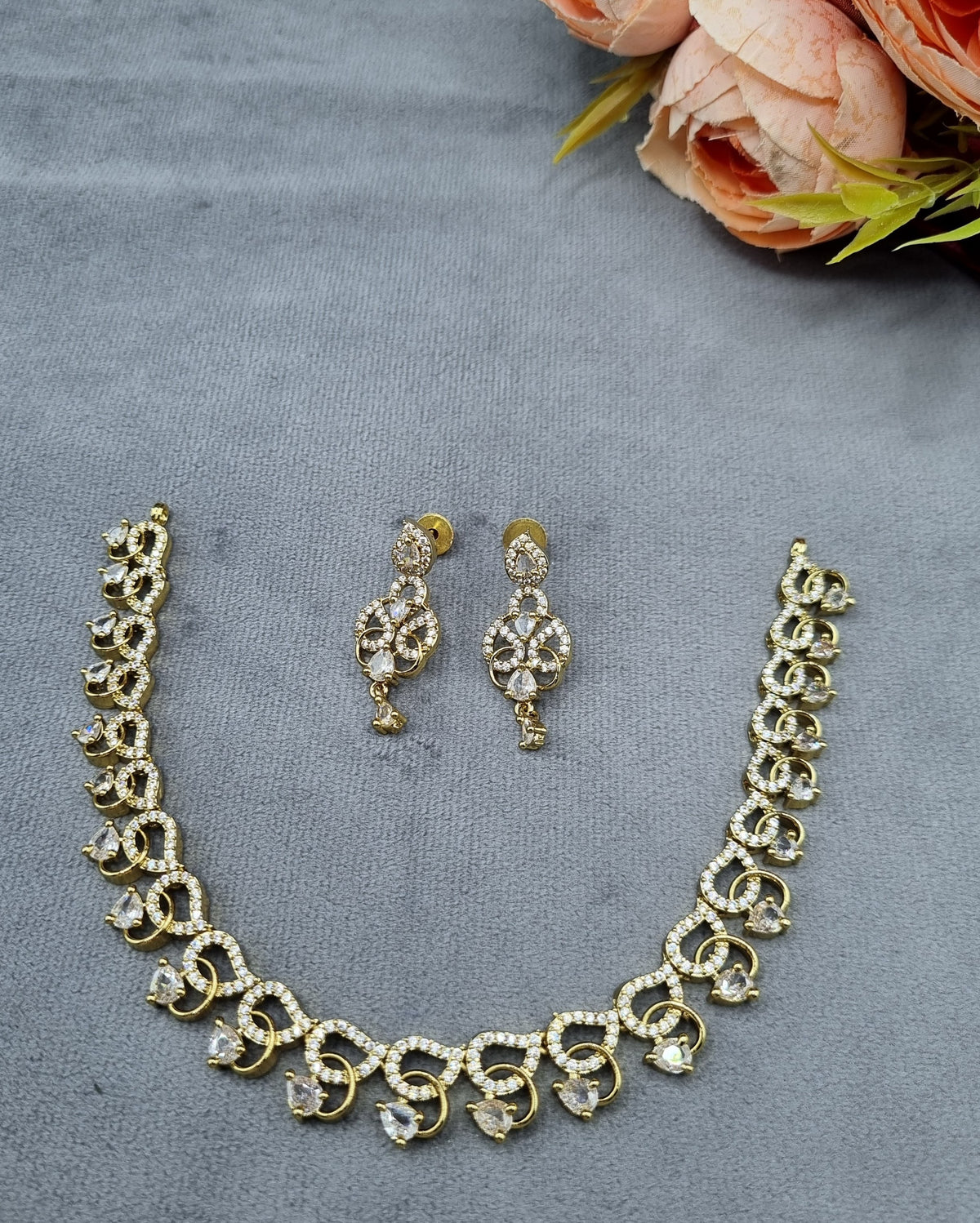 Classic American Diamond Necklace Set with Matching Drop Earrings