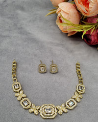 Emerald-Cut American Diamond Choker Necklace Set with Matching Studs