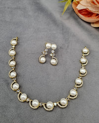 Pearl & American Diamond Crescent Choker Set with Drop Earrings