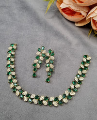 American Diamond Leaf Choker Necklace Set