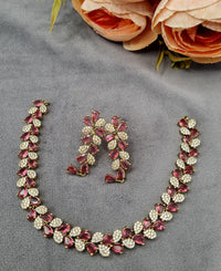 American Diamond Leaf Choker Necklace Set