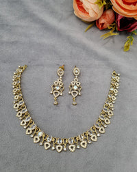Filigree Paisley American Diamond Necklace Set with Chandelier Earrings