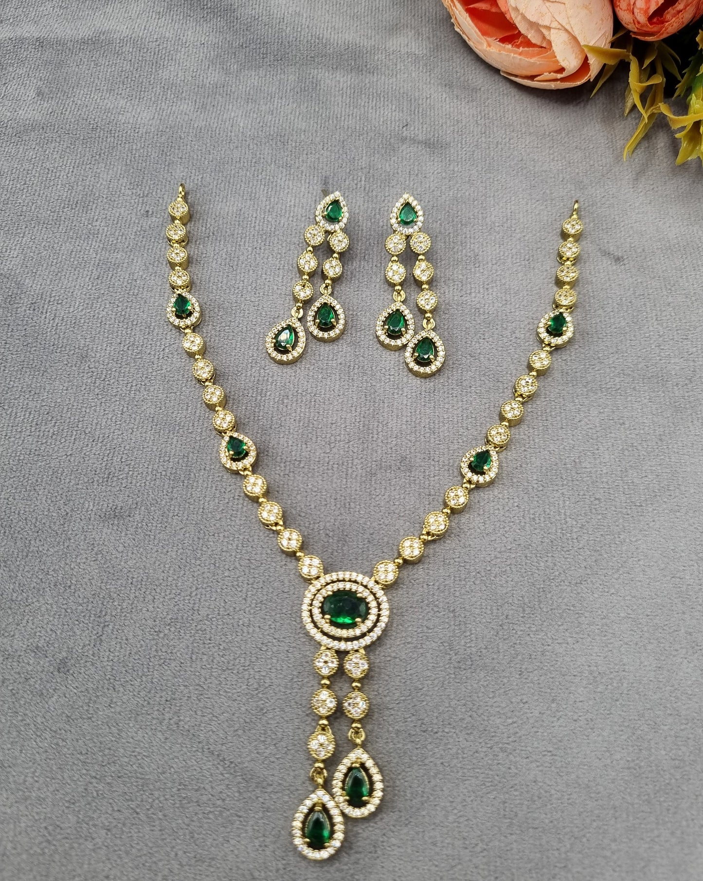 Halo Drop American Diamond Y-Necklace Set