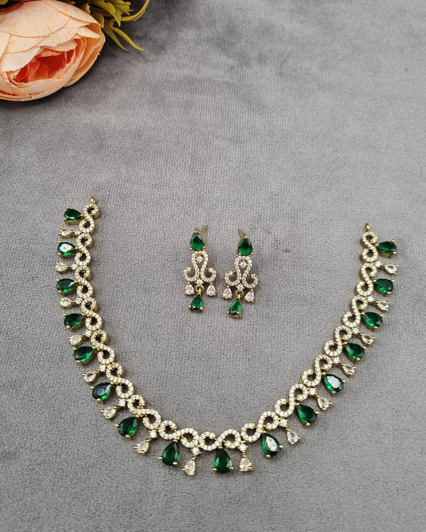 Infinity Wave American Diamond Necklace Set with Drop Earrings