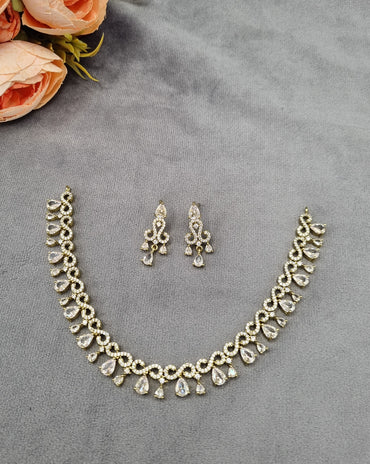 Infinity Wave American Diamond Necklace Set with Drop Earrings