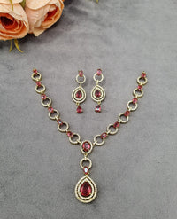 Halo Teardrop American Diamond Necklace Set with Matching Earrings