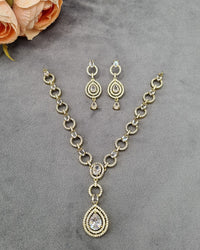 Halo Teardrop American Diamond Necklace Set with Matching Earrings