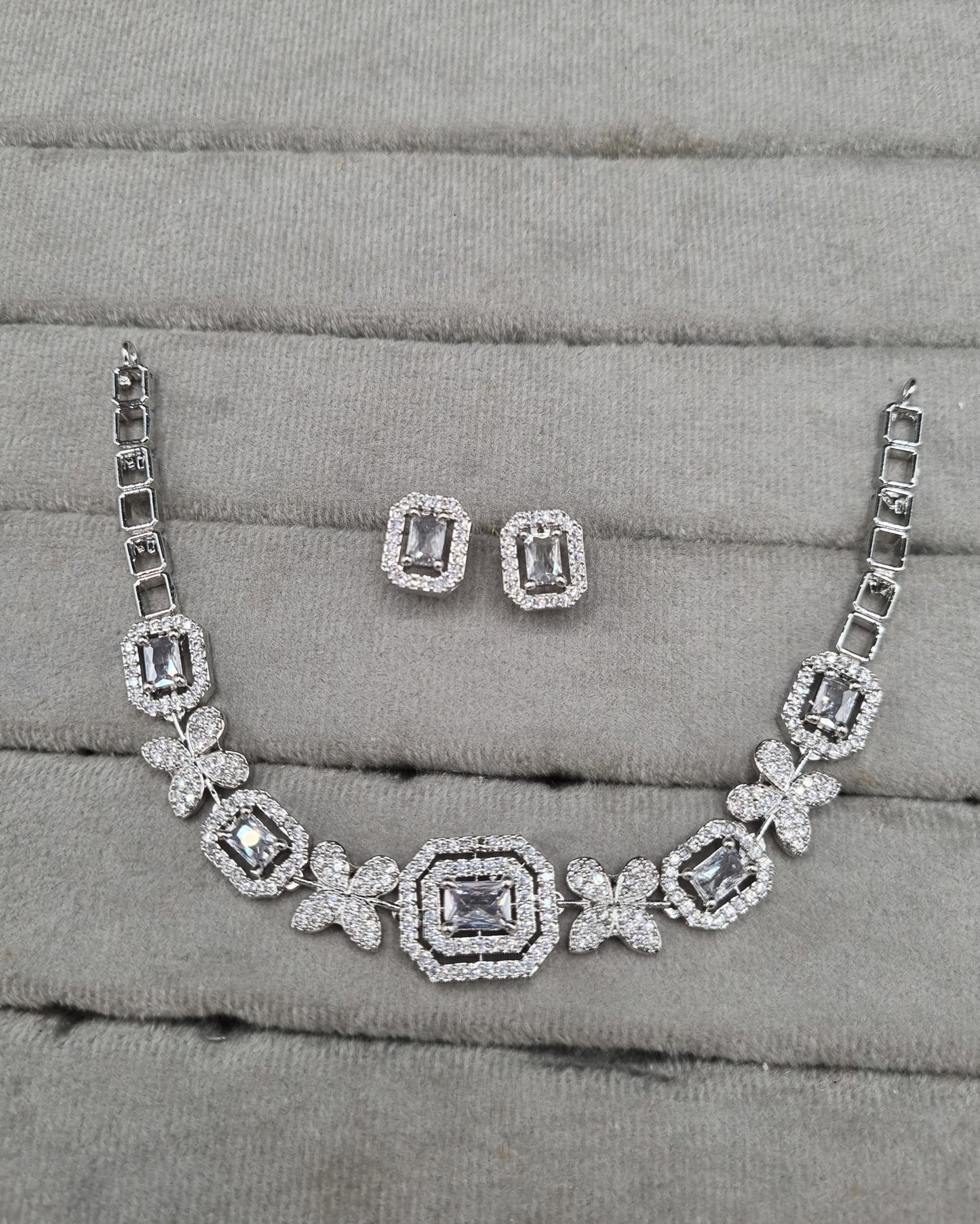 Floral & Geometric Baguette American Diamond Choker Set
