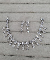 Art Deco Baguette & Teardrop CZ Necklace Set with Matching Drops
