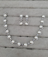Scalloped Pavé CZ Pearl Choker Set with Matching Drops