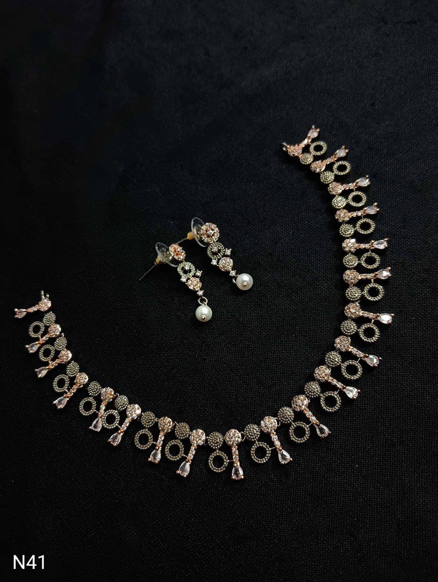 Two-Tone American Diamond Choker Necklace Set