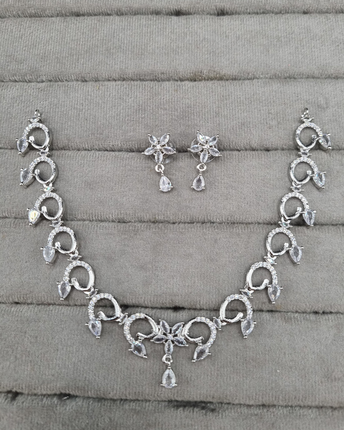 Delicate Blossom Teardrop American Diamond Choker Set