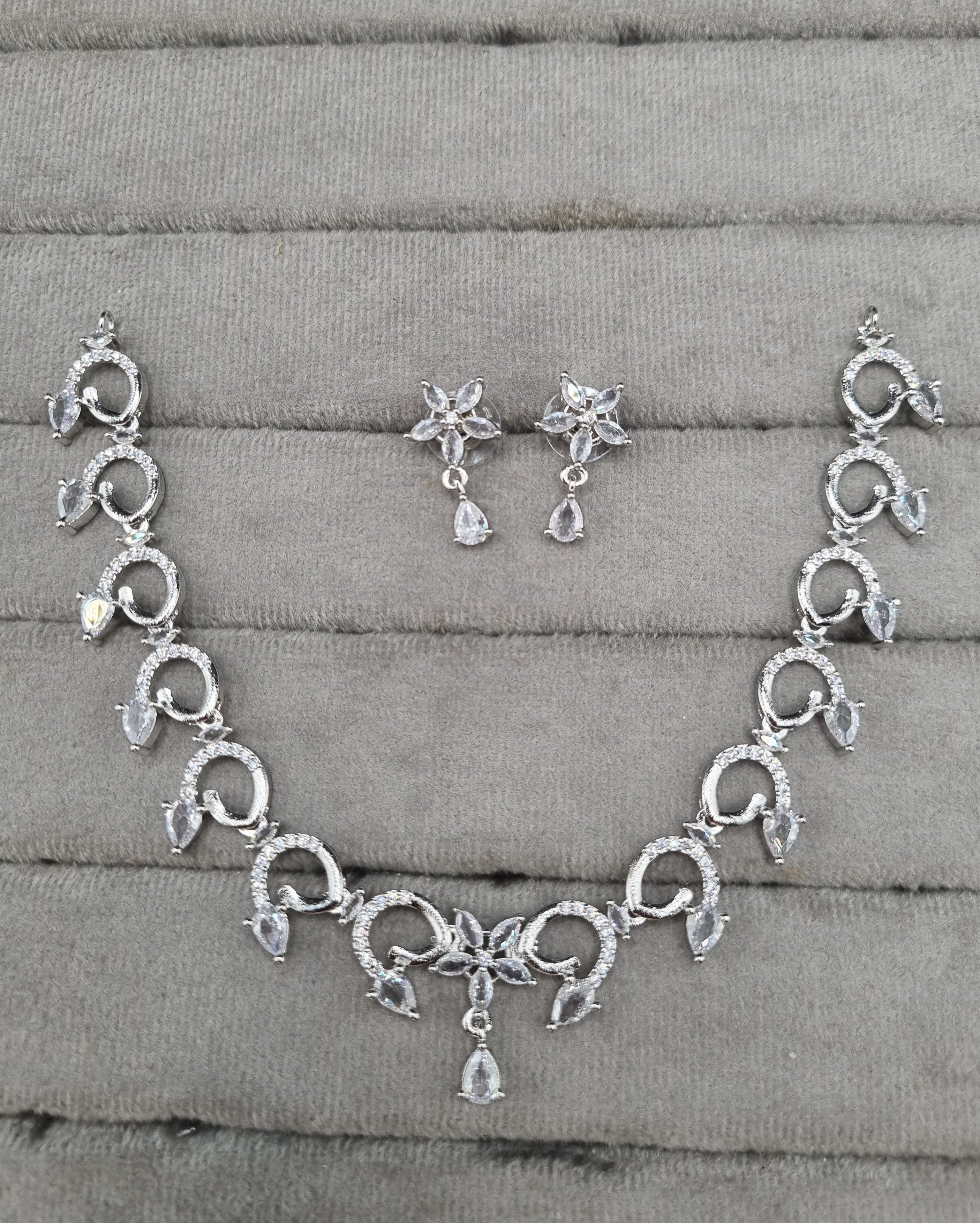 Delicate Blossom Teardrop American Diamond Choker Set