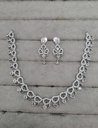 Scroll Wave American Diamond Necklace Set with Teardrop Earrings