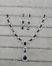American Diamond Halo Drop Necklace and Earrings Set