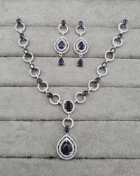 American Diamond Halo Drop Necklace and Earrings Set