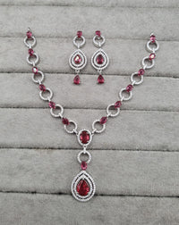 American Diamond Halo Drop Necklace and Earrings Set