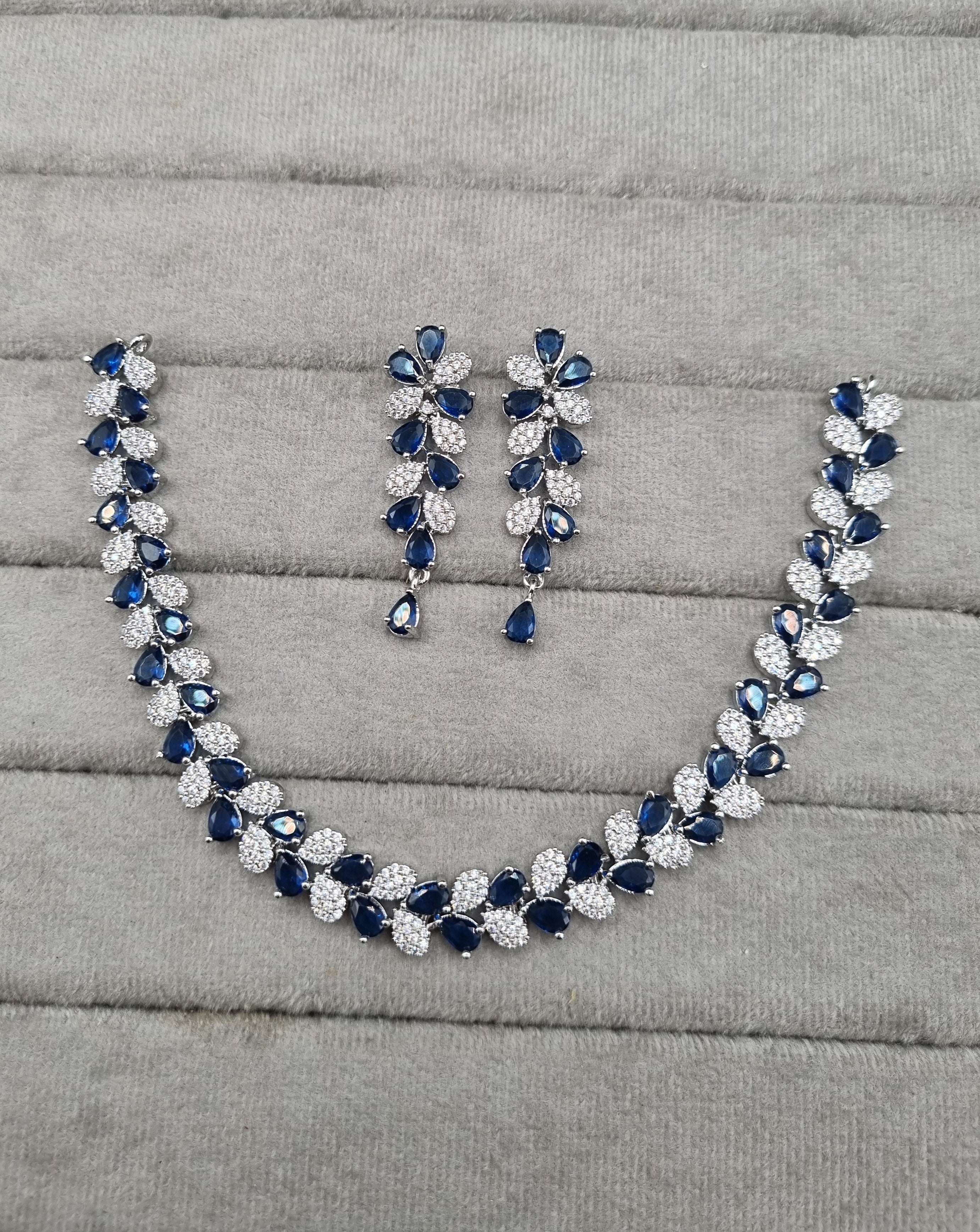 Pear Cluster American Diamond Choker Set with Matching Drop Earrings