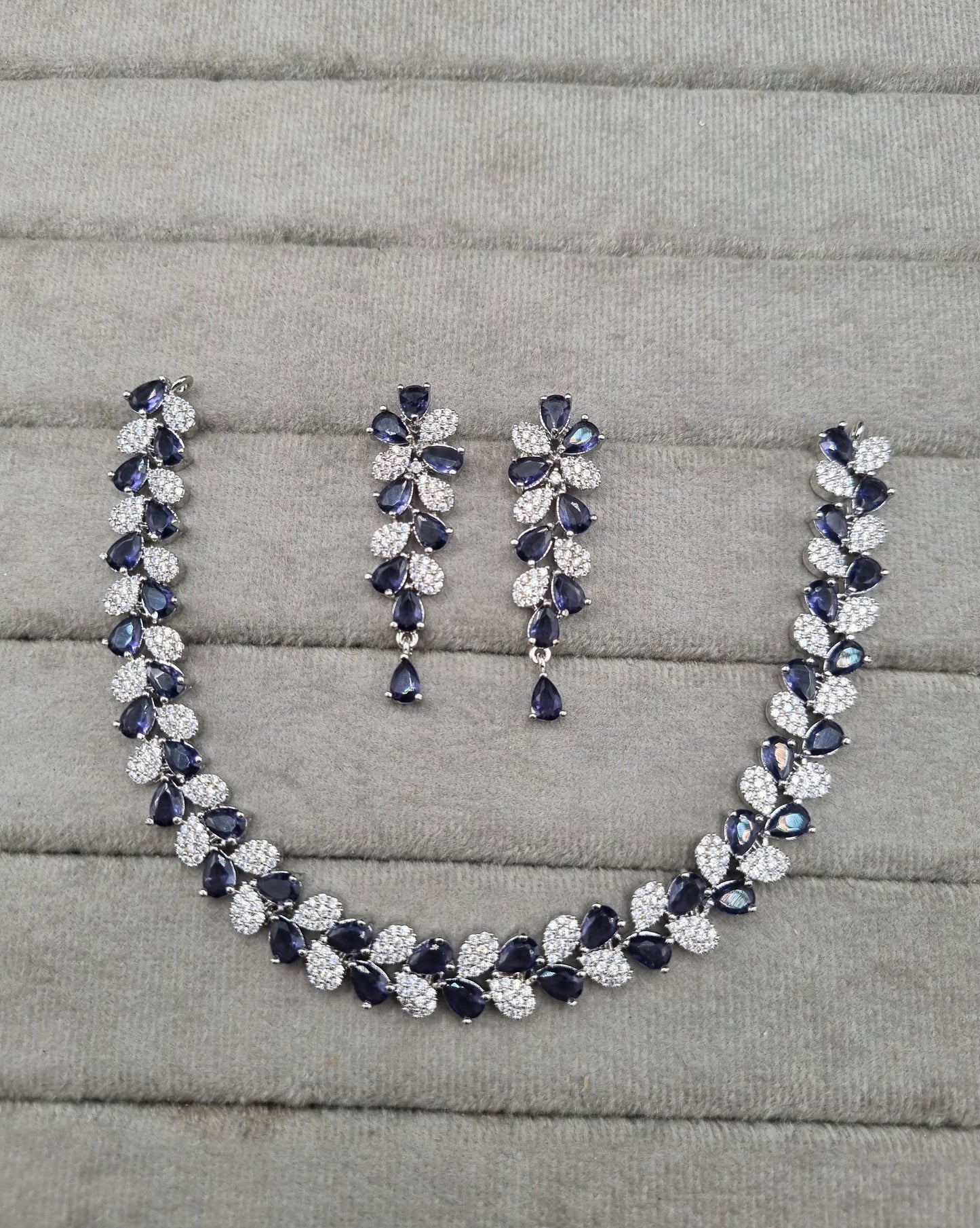 Pear Cluster American Diamond Choker Set with Matching Drop Earrings