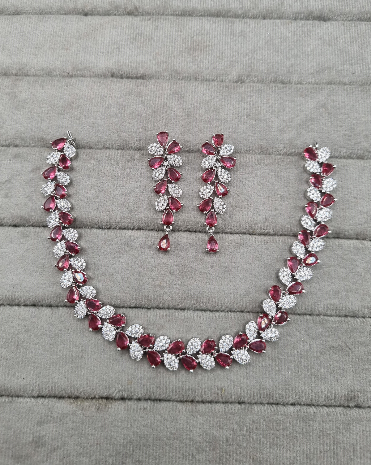 Pear Cluster American Diamond Choker Set with Matching Drop Earrings