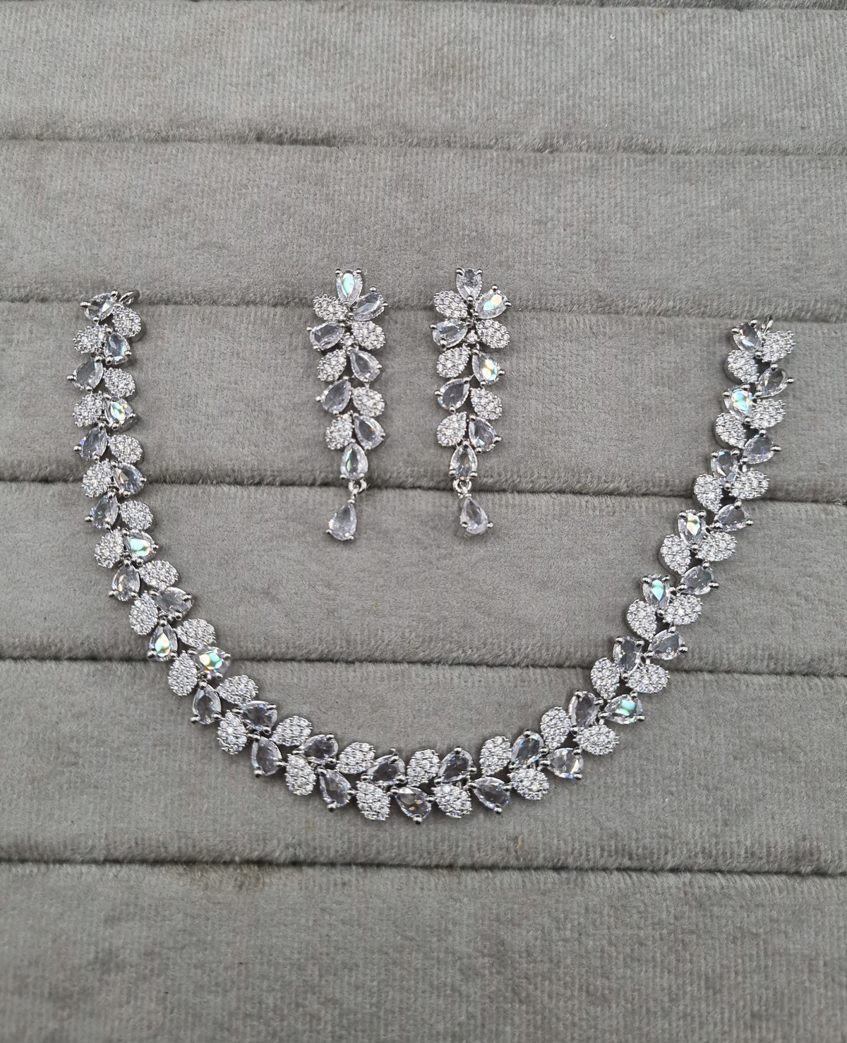 Pear Cluster American Diamond Choker Set with Matching Drop Earrings
