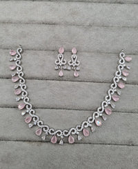 Rhodium Finish CZ Pear Drop Necklace & Earrings Set