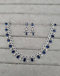 Rhodium Finish CZ Pear Drop Necklace & Earrings Set