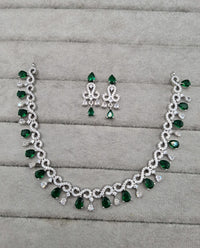 Rhodium Finish CZ Pear Drop Necklace & Earrings Set