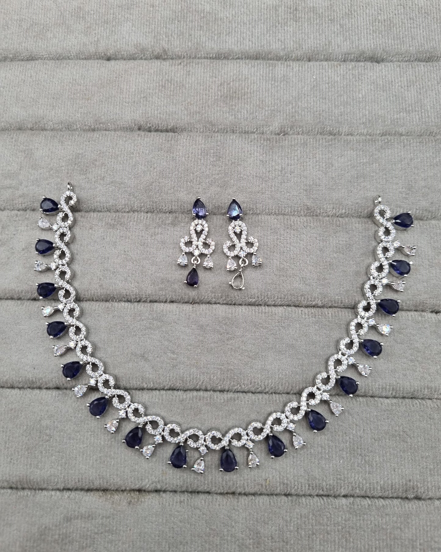 Rhodium Finish CZ Pear Drop Necklace & Earrings Set