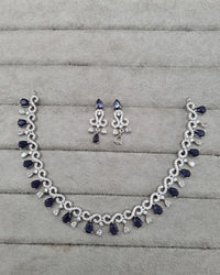 Rhodium Finish CZ Pear Drop Necklace & Earrings Set