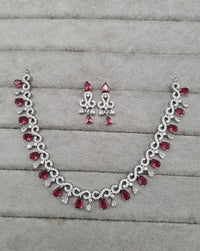 Rhodium Finish CZ Pear Drop Necklace & Earrings Set