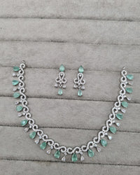 Rhodium Finish CZ Pear Drop Necklace & Earrings Set