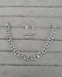 Rhodium Finish CZ Pear Drop Necklace & Earrings Set