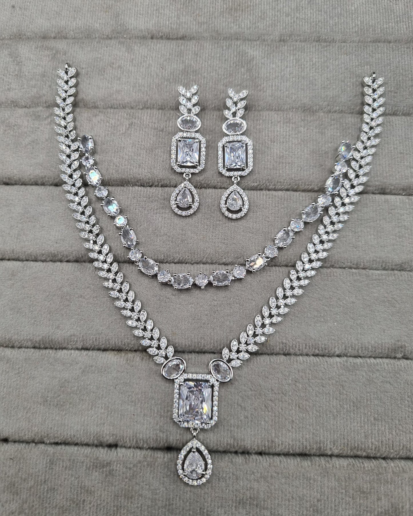 Layered American Diamond Necklace & Earring Set
