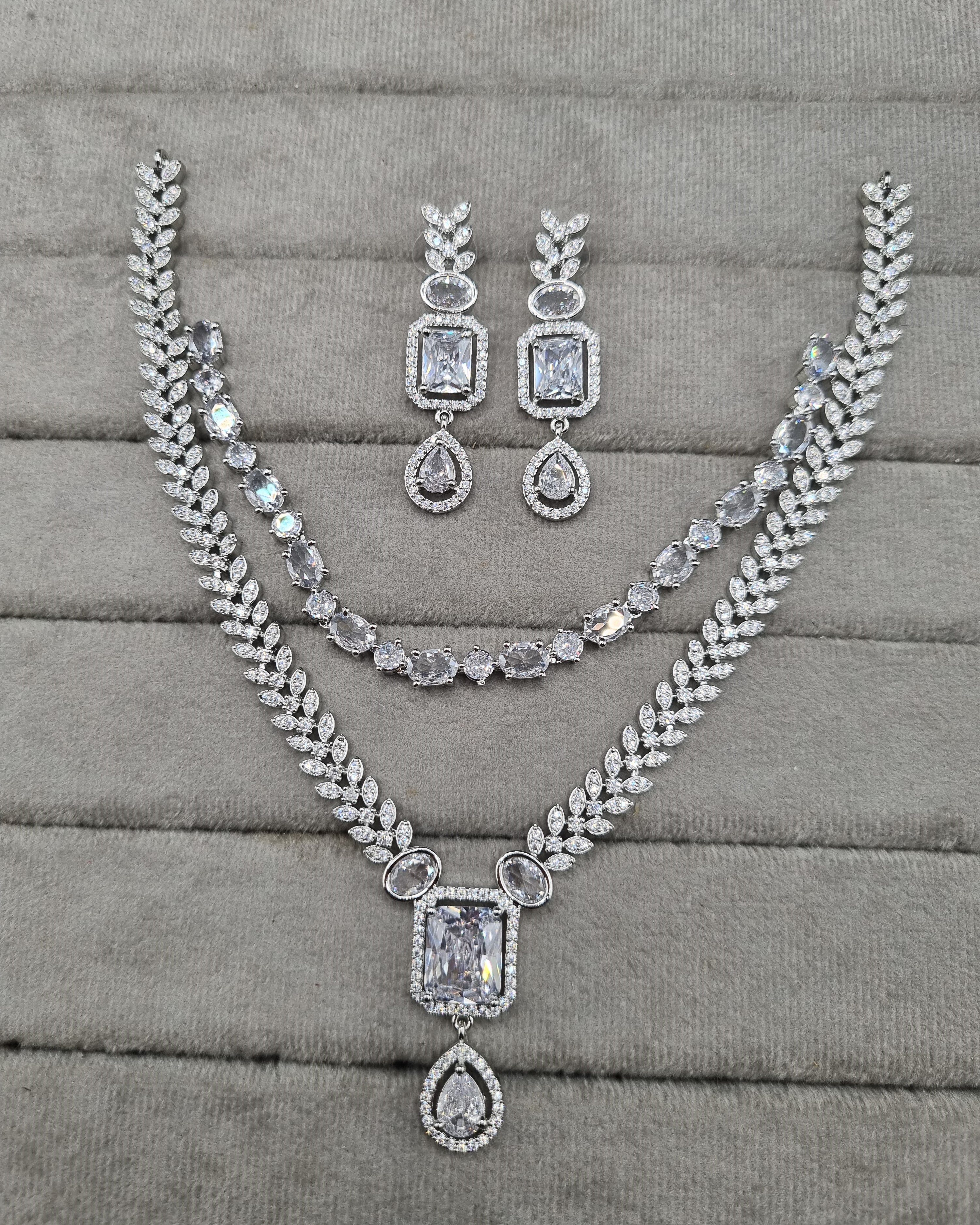 Layered American Diamond Necklace & Earring Set
