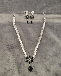 Floral American Diamond Tennis Necklace Set with Drop Earrings