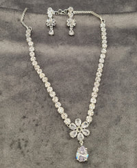 Floral American Diamond Tennis Necklace Set with Drop Earrings