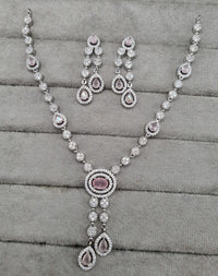 Rhodium Plated American Diamond Drop Necklace Set