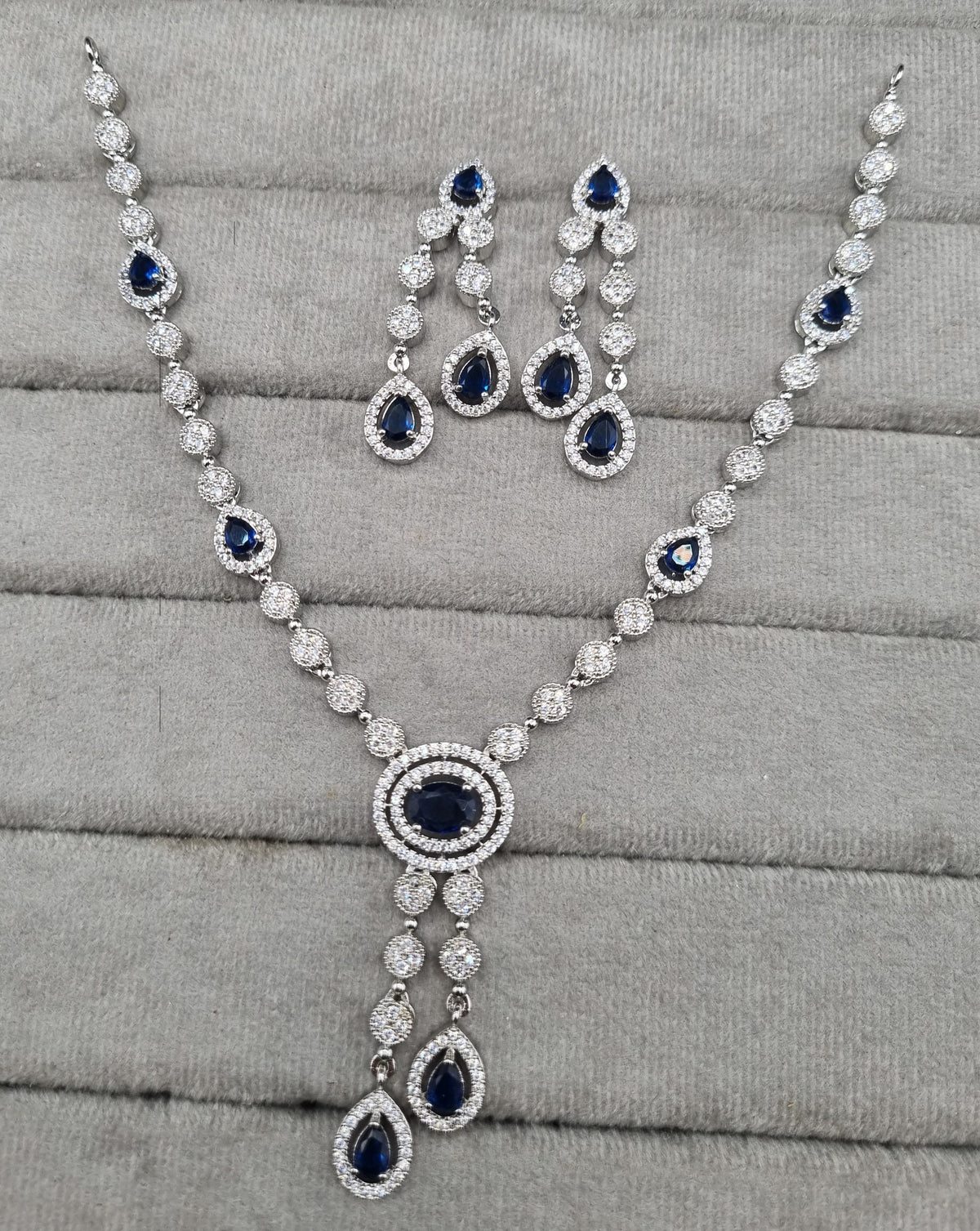 Rhodium Plated American Diamond Drop Necklace Set