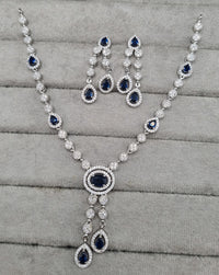 Rhodium Plated American Diamond Drop Necklace Set