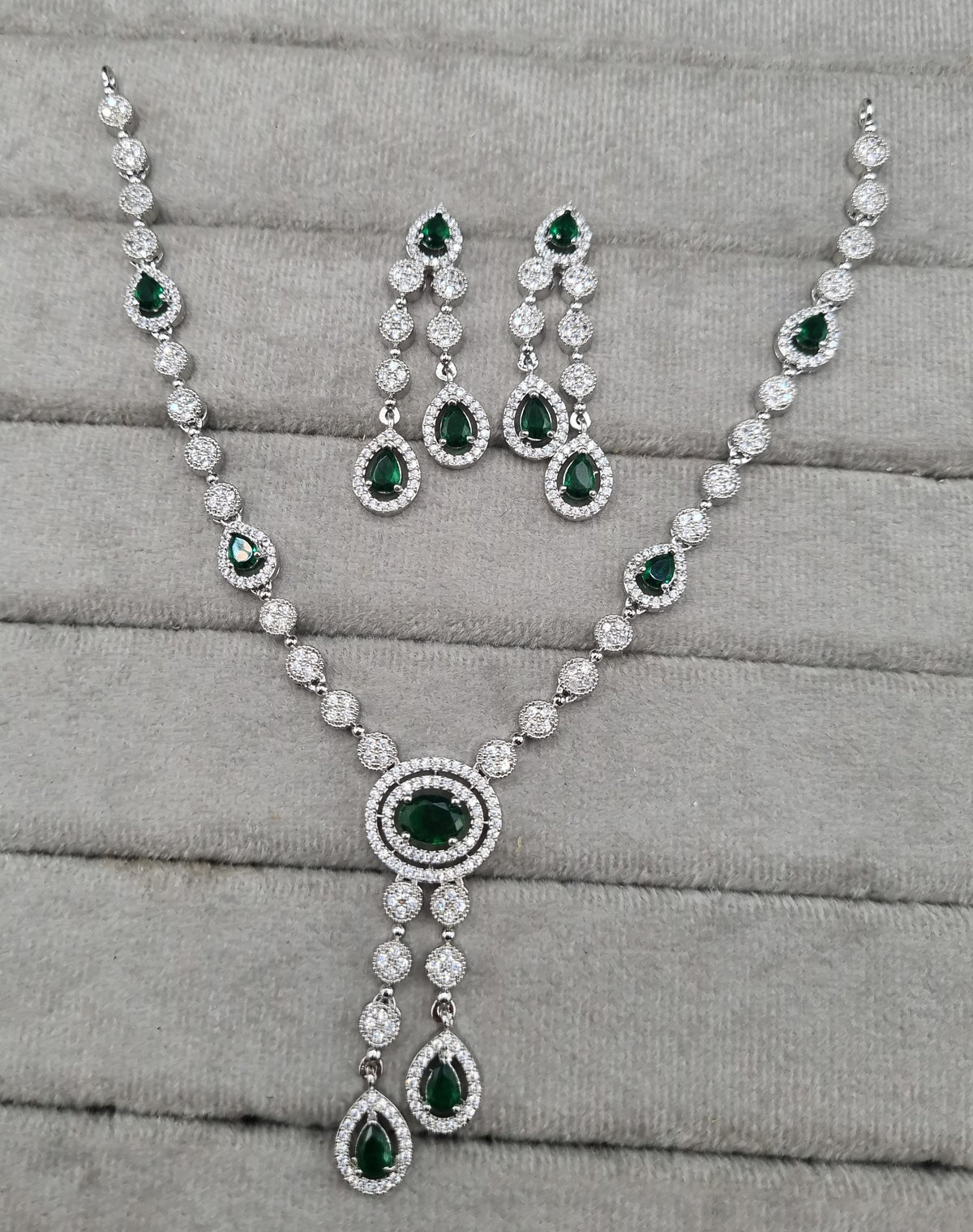 Rhodium Plated American Diamond Drop Necklace Set