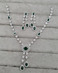 Rhodium Plated American Diamond Drop Necklace Set
