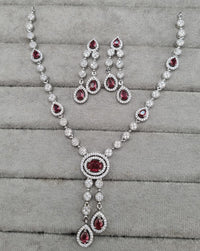 Rhodium Plated American Diamond Drop Necklace Set