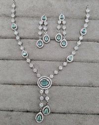 Rhodium Plated American Diamond Drop Necklace Set