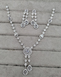Rhodium Plated American Diamond Drop Necklace Set