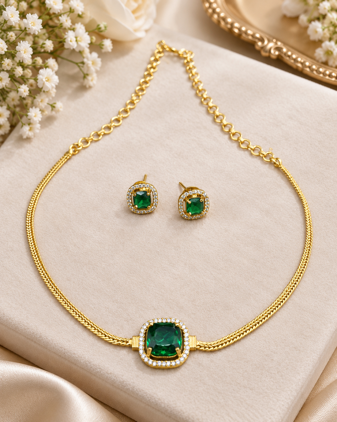 Elegant American Diamond Chain Choker Set